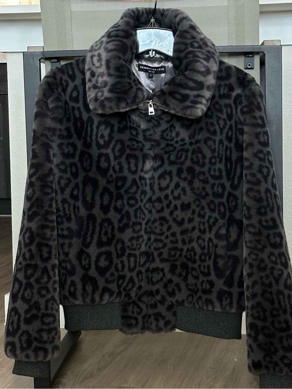 Generation Love New York Leopard Faux Fur Bomber Puffer Jacket Small